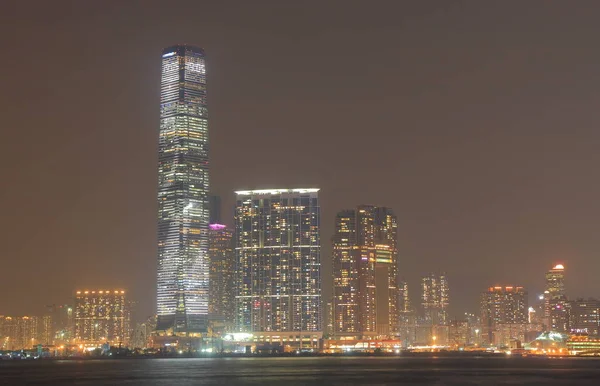 Paesaggio urbano notturno e porto di Victoria Hong Kong — Foto Stock
