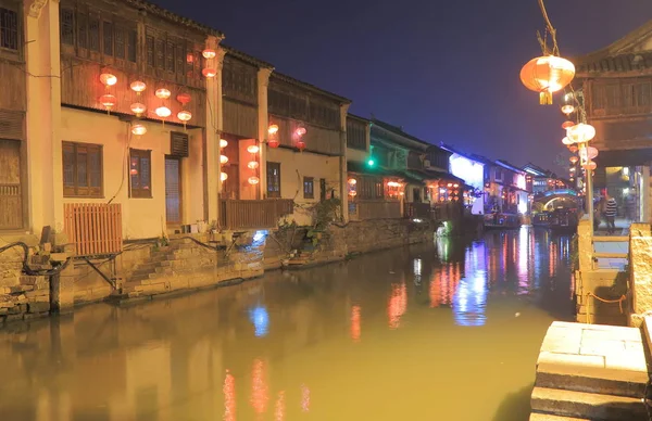 Shangtang historycznego obszaru i kanał gród noc w Suzhou w Chinach — Zdjęcie stockowe