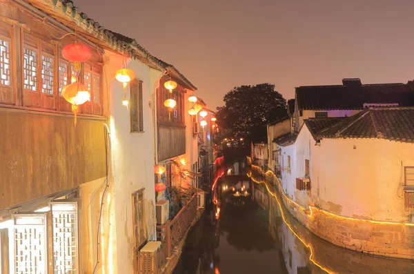 Shangtang historycznego obszaru i kanał gród noc w Suzhou w Chinach — Zdjęcie stockowe
