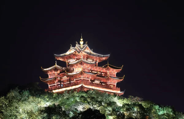 Staden Gud pavilion natt Hangzhou Kina — Stockfoto