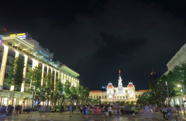 Belediye Binası gece cityscape Ho Chi Minh City Saigon Vietnam