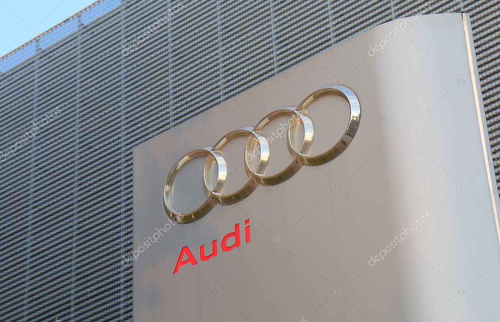 YOKOHAMA JAPAN - MAY 28, 2017:  Audi car manufacturer. Audi is a German automobile manufacturer that designs, engineers, produces, markets and distributes luxury vehicles.
