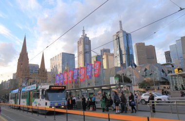 Cityscape Avustralya Melbourne commuters tramvay
