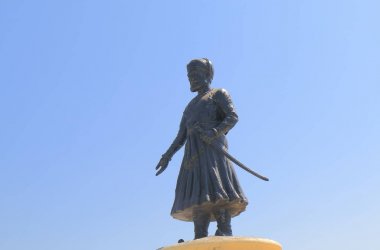 Bhama Şah heykel Moti Magri Udaipur Hindistan. 15. yüzyılda bir büyük genel, danışman, Mewar Bakanı Bhama Şah yapıldı. 