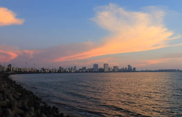 Mumbai Downtown Marine Drive Puesta Del Sol Paisaje Urbano India — Foto de Stock