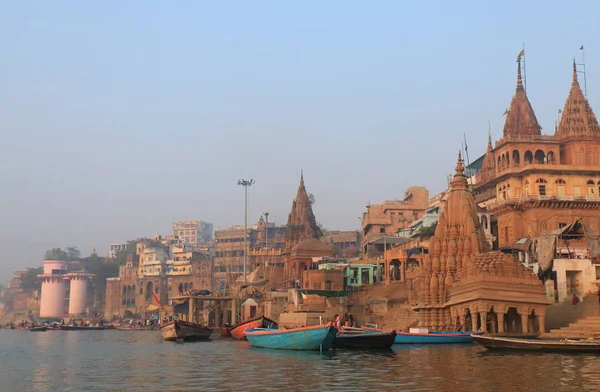 Gród Ghat Rzeki Ganges Indiach Varanasi — Zdjęcie stockowe