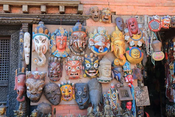 Kathmandu Nepal November 2017 Souvenir Shop Displays Traditional Wooden Masks — Stock Photo, Image