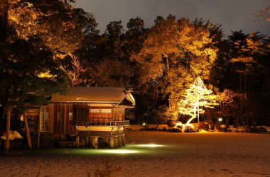 Kış çimen Kanazawa Japonya geleneksel Kenrokuen Japon bahçesi