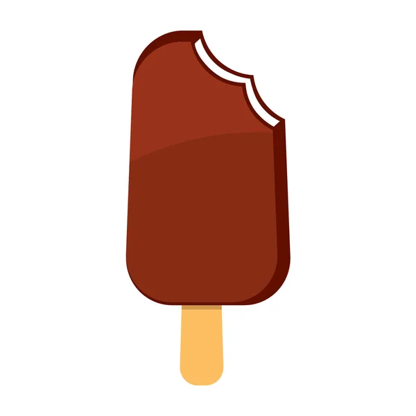 Illustration of chocolate ice cream with a piece bitten off. Isolated on white. — Stock Vector