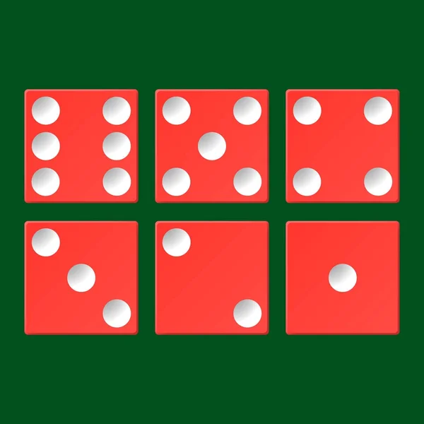빨간 카지노 주사위 평면도 녹색 포커 테이블에 절연의 벡터 집합. — 스톡 벡터