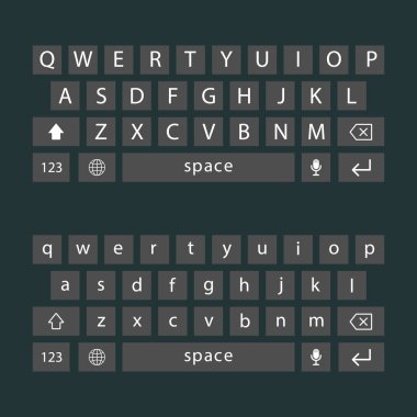 akıllı telefonun modern klavyesini yönlendir, alfabe düğmeleri.