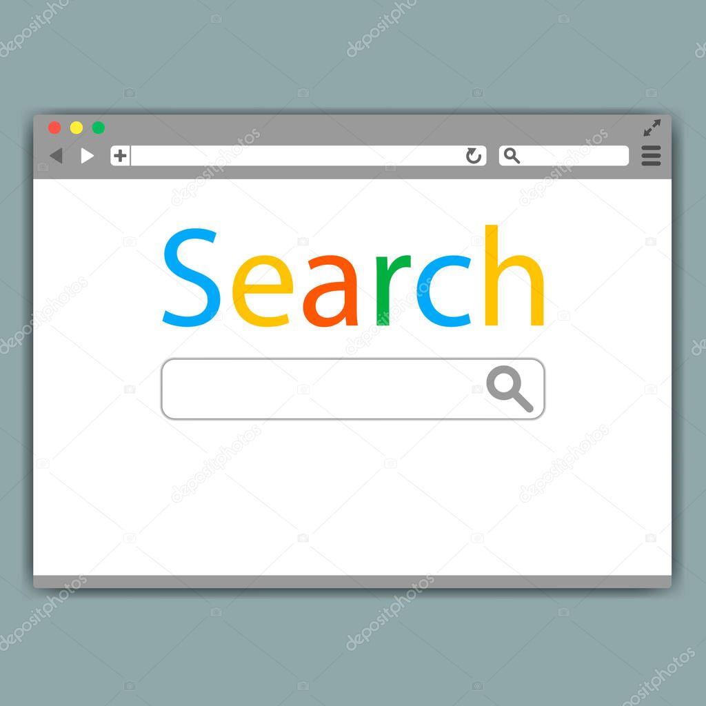 Simple browser window on gray background. Browser search. Flat vector stock illustration