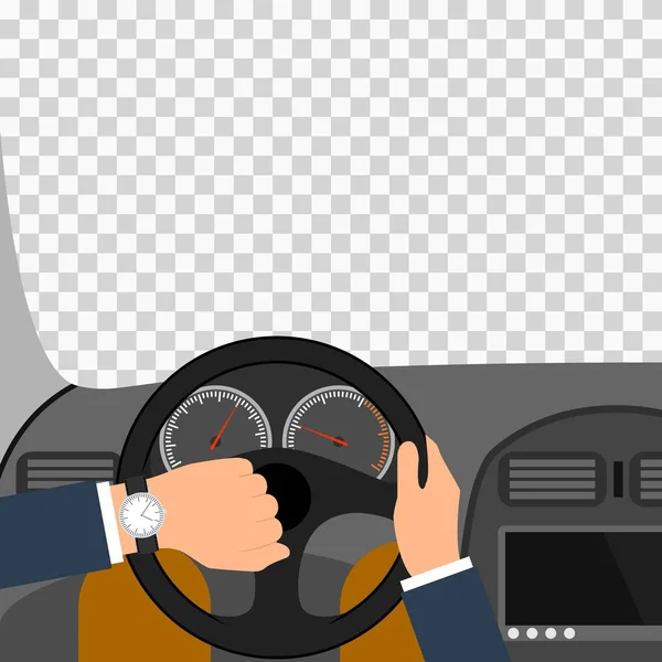 Homme mains d'un conducteur au volant d'une voiture. Illustration vectorielle de style plat . — Image vectorielle