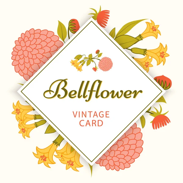 Inbjudningskort För Dahlia Bellflower Blomma Blommor Vintage Blommig Inbjudan För — Stock vektor