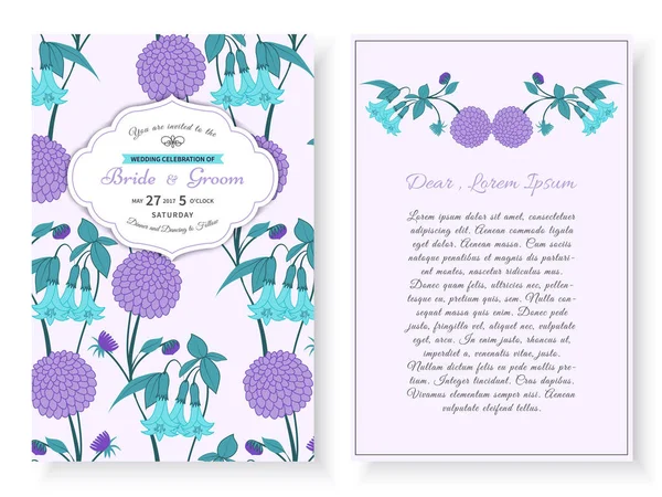 Vintage Floral Background Wedding Card Invitation Frame Dahlia Bellflower Spring — Stock Vector