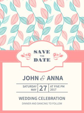 Vintage çiçek arka plan. Düğün kartı veya çerçeve ve kontur yaprakları ile davet. Yaprakların bahar garland. Vektör çizim.