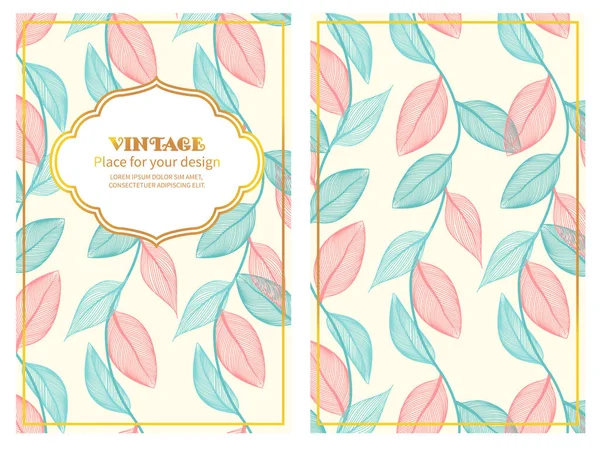 Vintage Floral Background Wedding Card Invitation Frame Contour Leaves Spring — Stock Vector