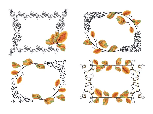 Set Frames Vignettes Victorian Style Autumn Leaves Great Design Greeting — Stock Vector