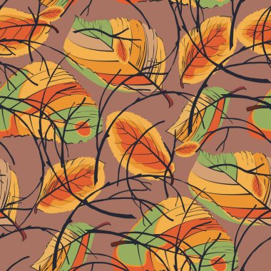 Sonbahar yaprakları ve bir çelenk kıvrık dallar ile Seamless modeli