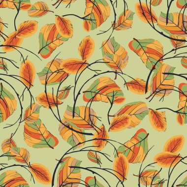 Sonbahar yaprakları ve bir çelenk kıvrık dallar ile Seamless modeli