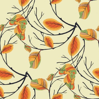 Sonbahar yaprakları ve bir çelenk kıvrık dallar ile Seamless modeli