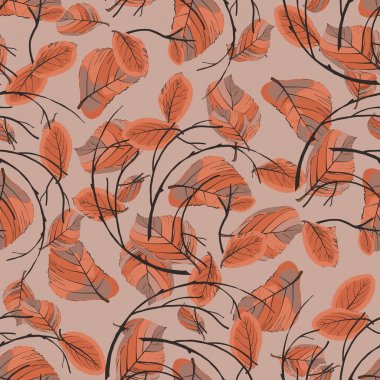 Sonbahar yaprakları ve bir çelenk kıvrık dallar ile Seamless modeli