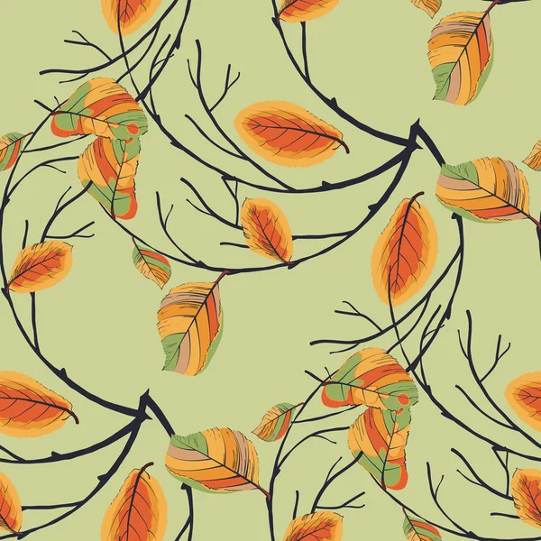 Nahtloses Muster Mit Herbstblättern Und Zweigen Die Einem Kranz Zusammengerollt — Stockvektor