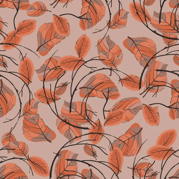 Sonbahar yaprakları ve bir çelenk kıvrık dallar ile Seamless modeli