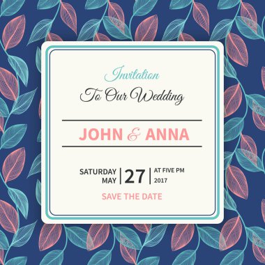 Vintage çiçek arka plan. Düğün kartı veya çerçeve ve kontur yaprakları ile davet. Yaprakların bahar garland. Vektör çizim.