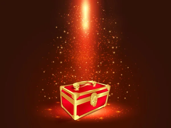 Caja Regalo Roja Cerrada Scatter Brillo Estrella Polvo Luz Explosión — Archivo Imágenes Vectoriales