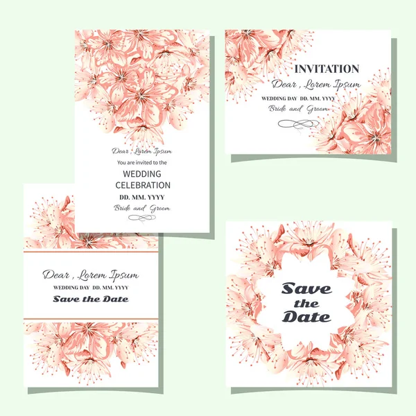 Cartão Convite Flores Flor Sacura Cores Conjunto Convite Casamento Floral — Vetor de Stock