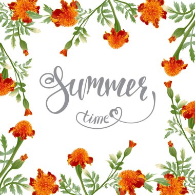 Çiçekler marigolds çerçevesinde