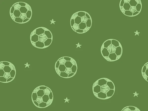 在绿色背景下手绘涂鸦无缝图案与足球球 — 图库矢量图片