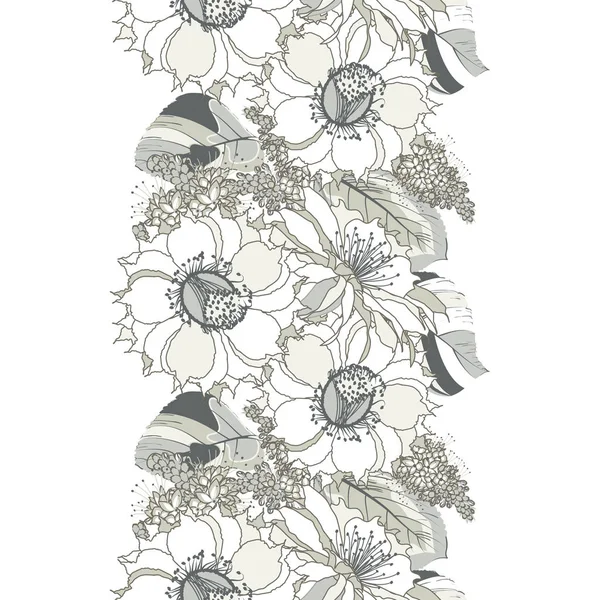 Seamless pattern of floral ornament of exotic flower and tropical leaves for wallpaper background in English style print for textiles.Vector illustration.