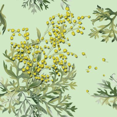 Seamless pattern of wormwood. Artemisia absinthium. Wormwood branch, wormwood flowers and leaves. clipart