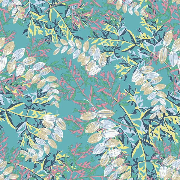 Fundo floral na moda com folhas tropicais exóticas e absinto planta em aquarela estilo . — Vetor de Stock