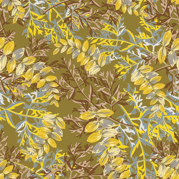 Fondo floral de moda con hojas tropicales exóticas y ajenjo vegetal en acuarela de estilo . — Vector de stock