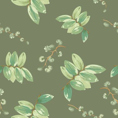 tropical background with green exotic leaves scattered random