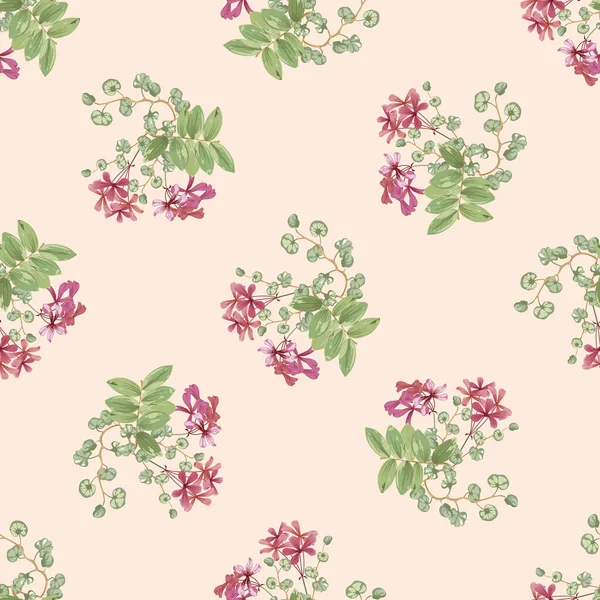 Floral background with small red flowers and twigs with leaves — 스톡 벡터