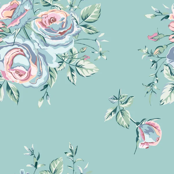 Modne Tło Kwiatowe Kwiatami Piękne Róże Pastelowych Kolorach Niebiesko Kwitnące — Wektor stockowy