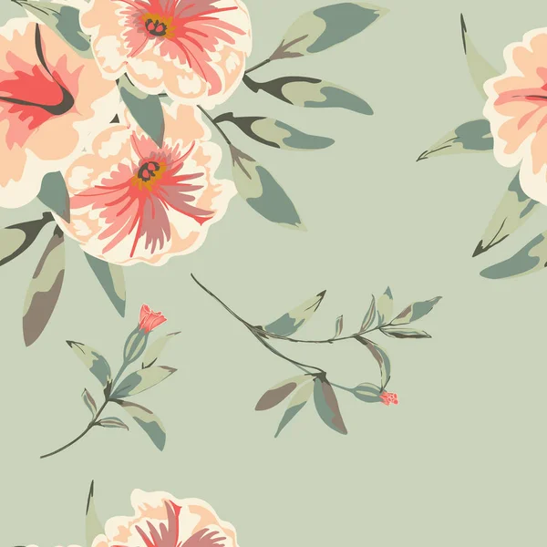 Trendige Florale Hintergrund Mit Blumen Petunien Und Blätter Handgezeichneten Stil — Stockvektor