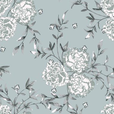 Trendy çiçek arka plan gül, büyük çiçek tomurcukları ve ince dallarla yapraklarla el stil pastel renkler çizilmiş. Çiçeklenme botanik motifleri rastgele dağılmış. Vektör seamless modeli moda parmak izi.