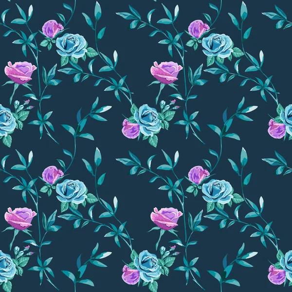 Fondo Floral Moda Con Flores Color Azul Rosas Lila Ramitas — Vector de stock