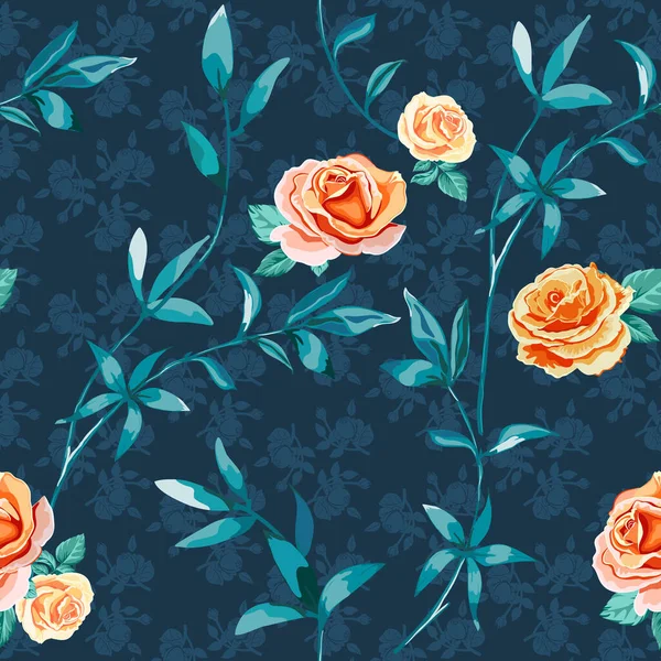 Fondo Floral Moda Con Flores Rosas Amarillas Naranjas Ramitas Con — Vector de stock