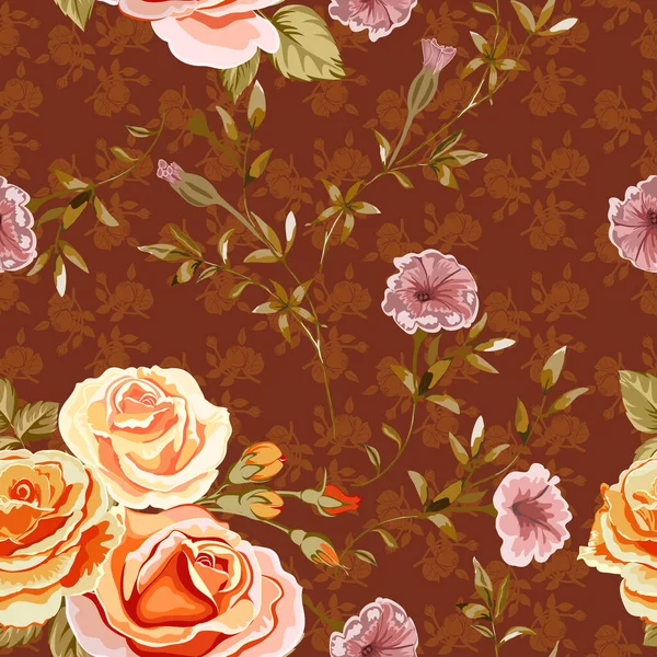 Trendy Floralen Hintergrund Mit Gelben Orangefarbenen Rosen Blumen Stil Aquarell — Stockvektor