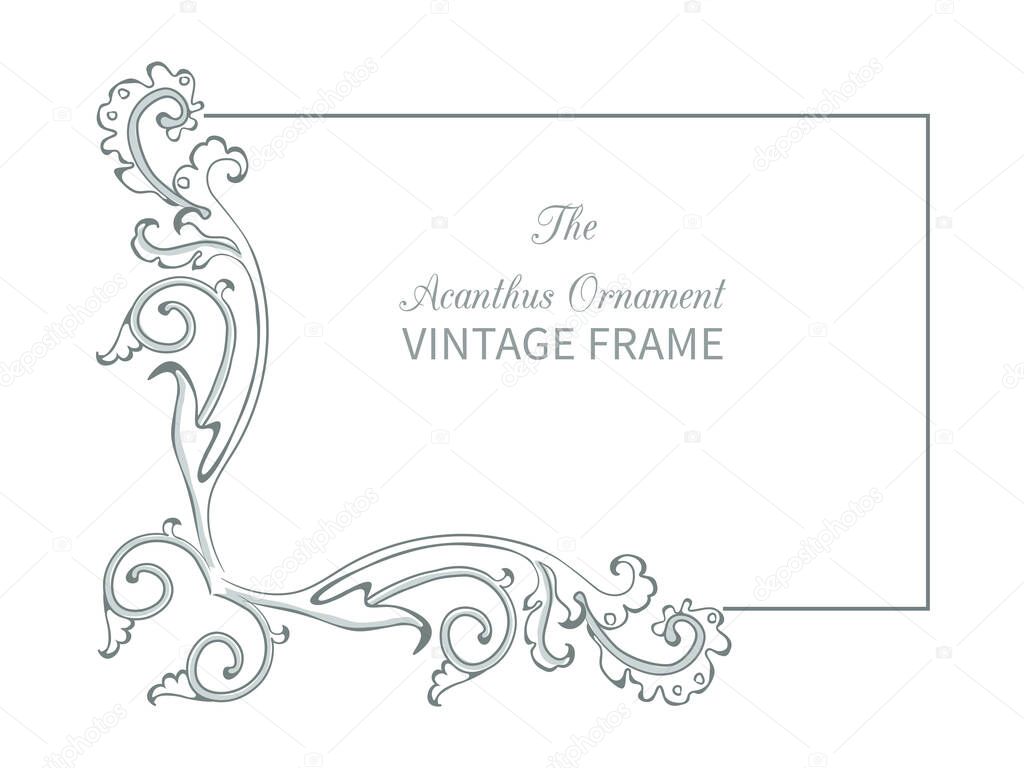 Antique frame in style baroque of acanthus leaves. Monogram floral ornament