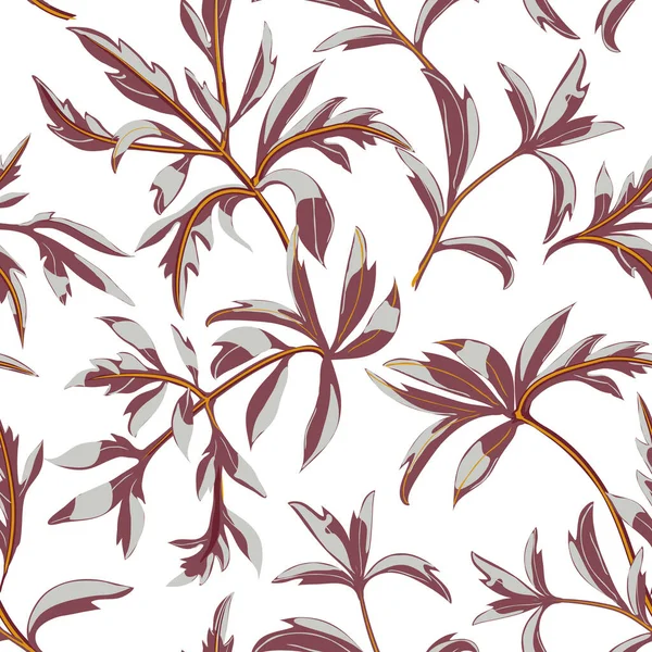 Trendy bloemige achtergrond van twijgen met bladeren verspreid willekeurig op wit. — Stockvector