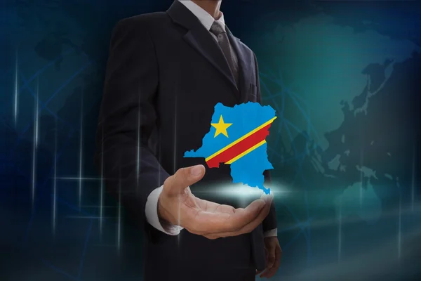 İşadamı ile harita ve Kongo Cumhuriyeti bayrağı — Stok fotoğraf