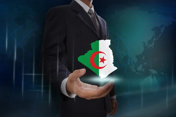 Empresario con mapa y bandera de Argelia —  Fotos de Stock