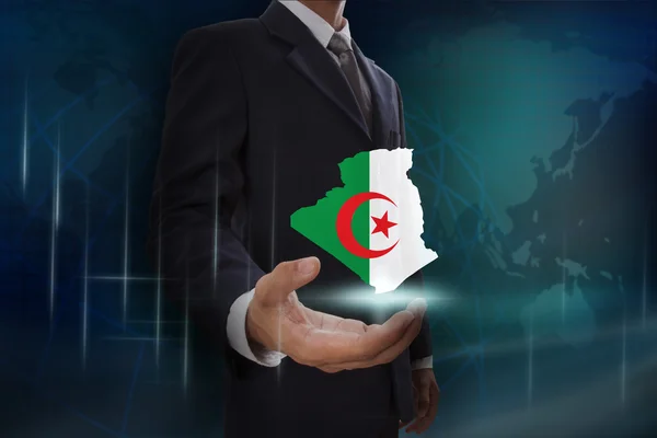 Businessman with map and flag of Algeria — Stock Photo, Image